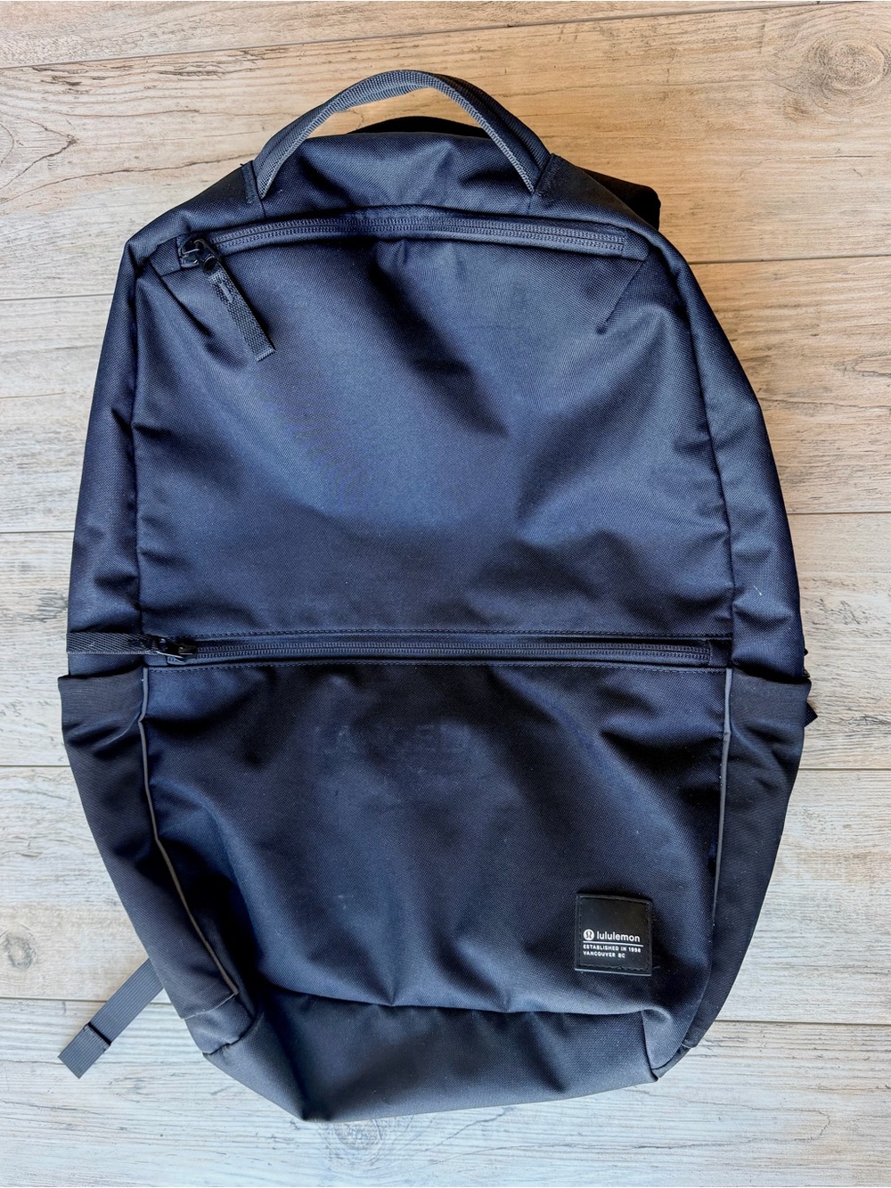 Lululemon Double-Zip Backpack 22L Black Laptop Bag Modified Screen Print Removed